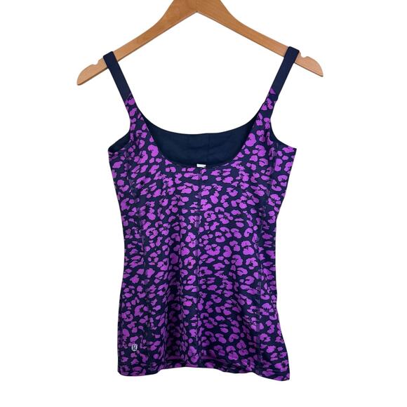 Lululemon Barre None Purple Cheetah Print Built-in Bra Straps Workout Tank Top - Picture 9 of 10